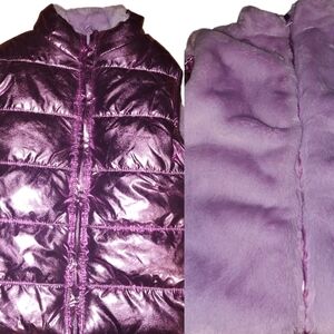 Epic Threads Girls Reversible Metallic Vest- Purple/ lilac Faux Fur Zip